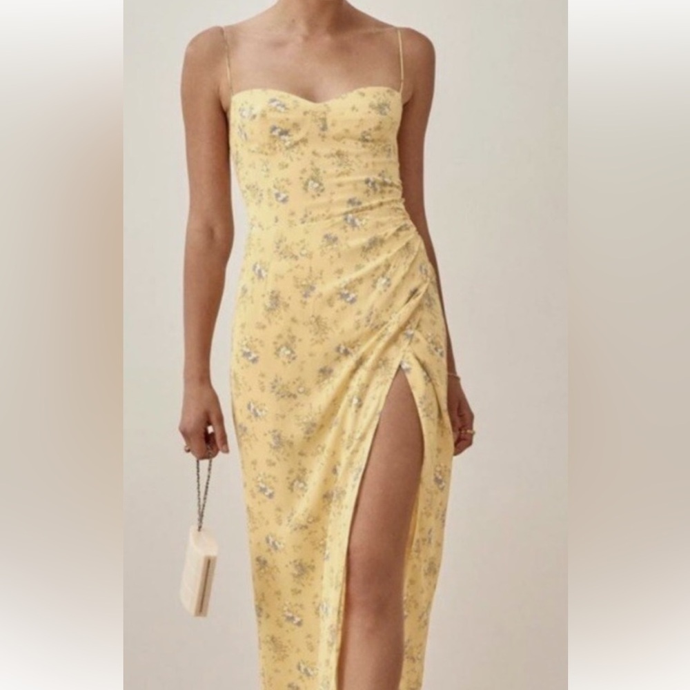 Reformation Kourtney Dress Butter Yellow Floral